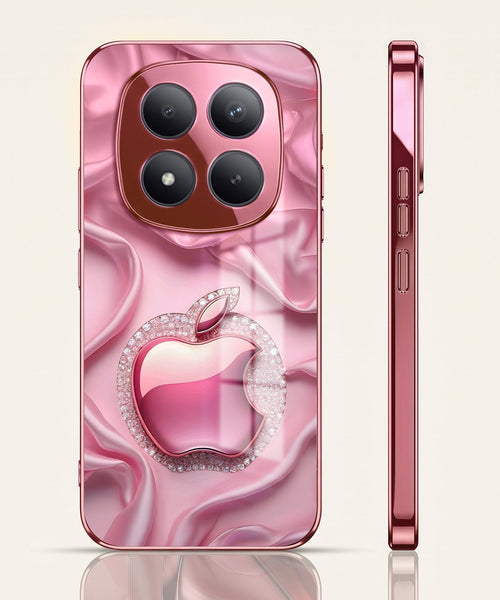 Redmi Note 15 Pro+ 5G Luxury Apple Logo Pink Electroplated Glass Phone Back Case