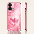 Vivo T5x 5G Luxury 3D Jelly Heart Pink Electroplated Glass Phone Back Case