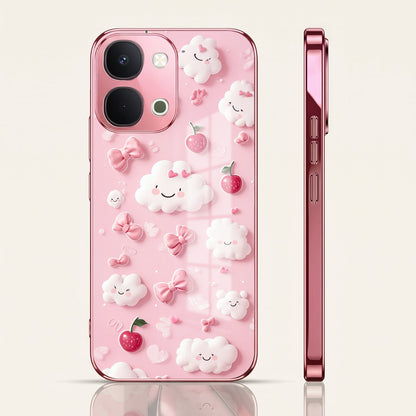 Vivo T5x 5G Luxury 3D Clouds Pink Electroplated Glass Phone Back Case