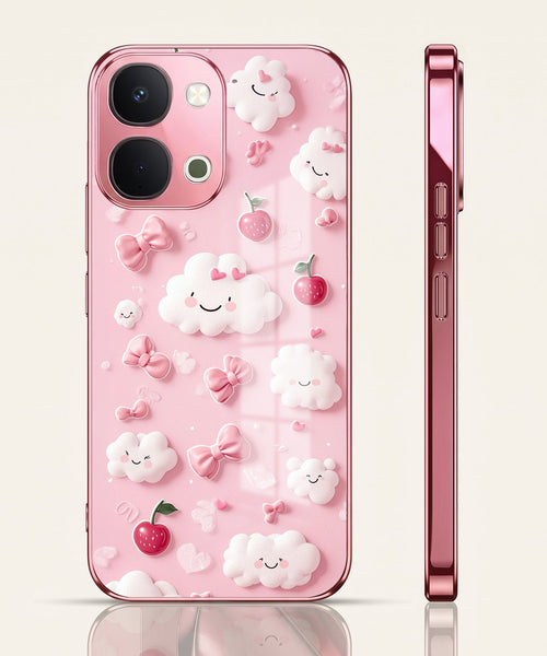 Vivo T5x 5G Luxury 3D Clouds Pink Electroplated Glass Phone Back Case