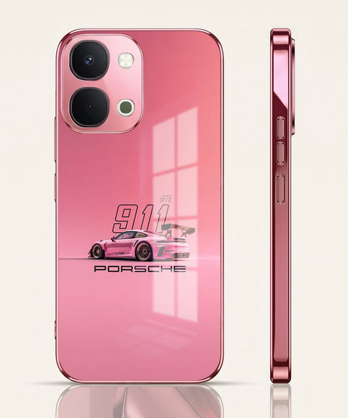 Vivo T5x 5G Luxury Porsche 911 Pink Electroplated Glass Phone Back Case