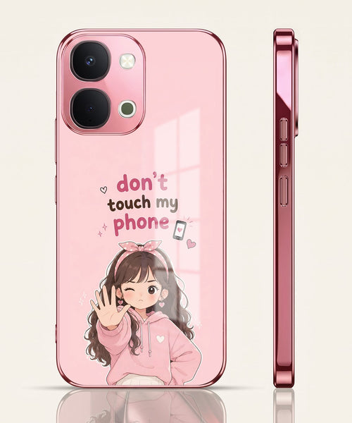 Vivo T5x 5G Luxury Anime Girl Pink Electroplated Glass Phone Back Case