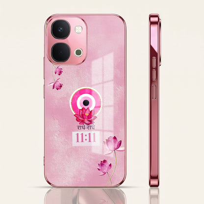 Vivo T5x 5G Luxury Radhe Radhe 11:11 Pink Electroplated Glass Phone Back Case