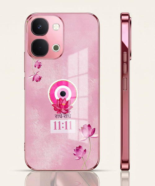 Vivo T5x 5G Luxury Radhe Radhe 11:11 Pink Electroplated Glass Phone Back Case