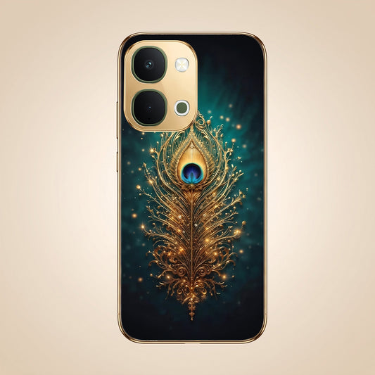 Vivo Y51 Pro 5G Golden Peacock Feather Gold Electroplated Glass Phone Back Case