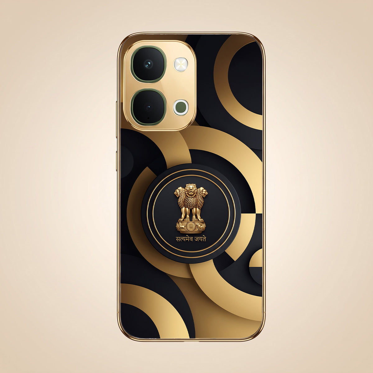 Vivo T5x 5G Royal Emblem Gold Electroplated Glass Phone Back Case