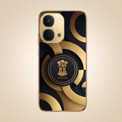 Vivo T5x 5G Royal Emblem Gold Electroplated Glass Phone Back Case