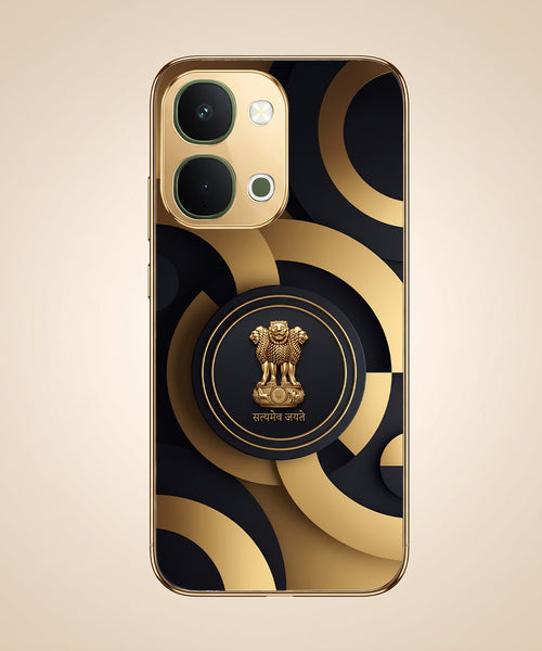 Vivo T5x 5G Royal Emblem Gold Electroplated Glass Phone Back Case