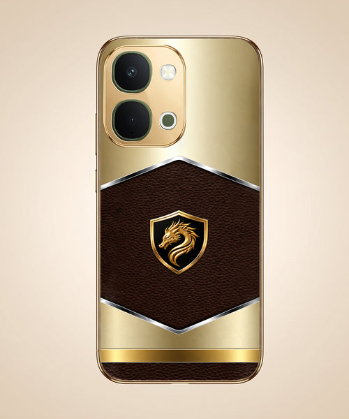 Vivo T5x 5G Dragon Crest Gold Electroplated Glass Phone Back Case