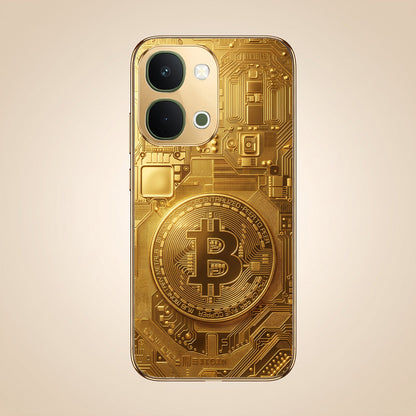 Vivo T5x 5G Bitcoin Gold Electroplated Glass Phone Back Case