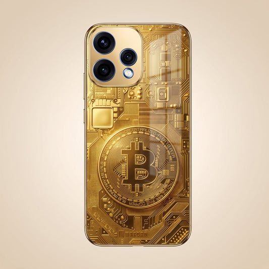 Oppo Reno 15 5G Bitcoin Gold Electroplated Glass Phone Back Case