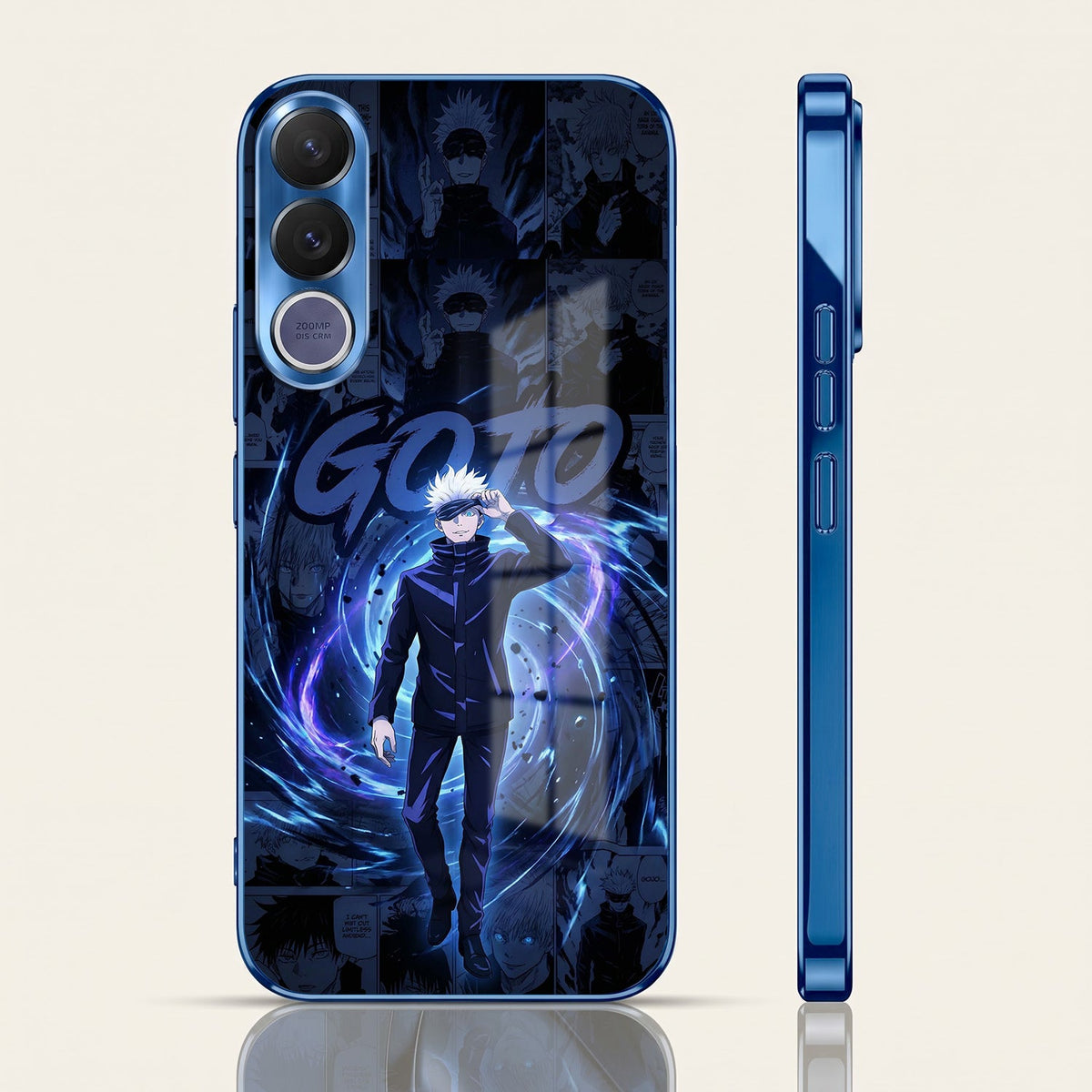 Vivo V70 FE 5G Jujutsu Kaisen Blue Electroplated Glass Phone Back Case