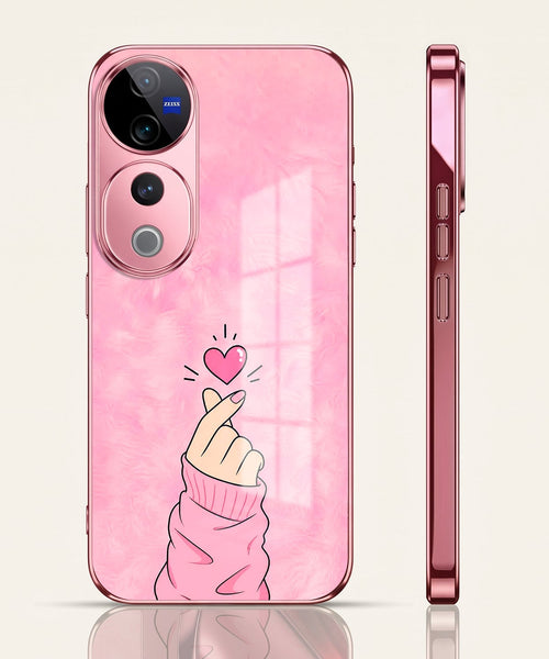 Vivo V40 Pro 5G Luxury Heart Pink Electroplated Glass Phone Back Case