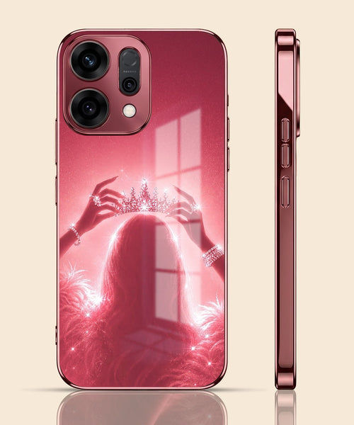 Oppo Reno 14 5G Luxury Crown Queen Pink Electroplated Glass Phone Back Case