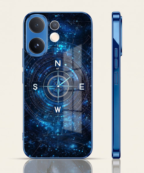 Vivo V60 5G Astral Compass Blue Electroplated Glass Phone Back Case