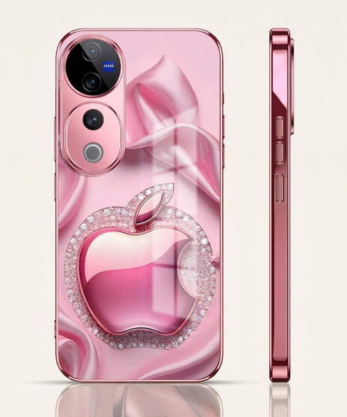Vivo V40 Pro 5G Luxury Apple Logo Pink Electroplated Glass Phone Back Case