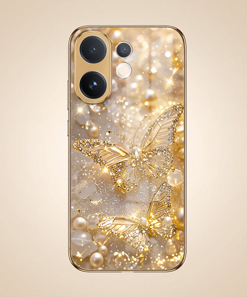 Vivo V60 5G Golden Butterfly Gold Electroplated Glass Phone Back Case