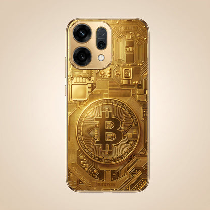 Oppo Reno 14 5G Bitcoin Gold Electroplated Glass Phone Back Case
