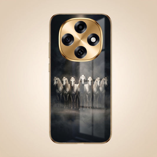OPPO F31 Pro 5G Running Horses Gold Electroplated Glass Phone Back Case