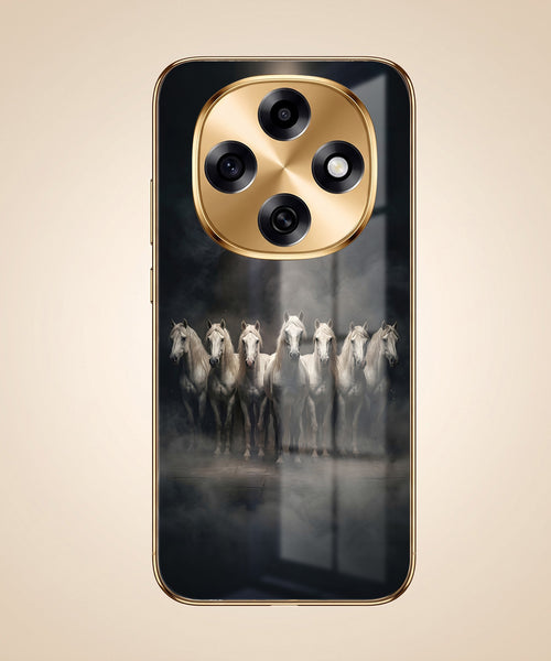 OPPO F31 Pro 5G Running Horses Gold Electroplated Glass Phone Back Case