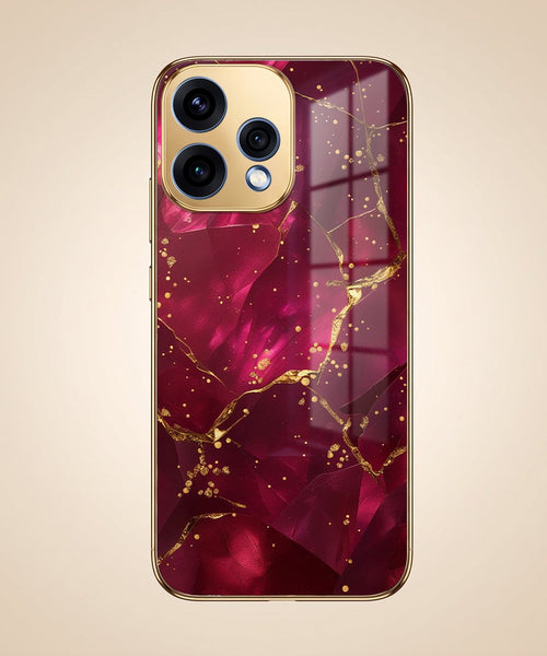 Oppo Reno 15 5G Luxury Crimson Marble Gold Electroplated Glass Phone Back Case