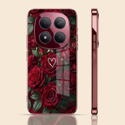 Redmi Note 15 Pro Plus 5G Rose Heart Burgundy Electroplated Glass Back Case