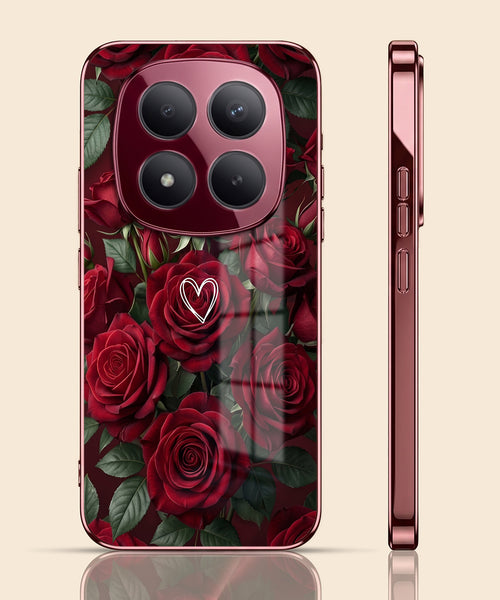 Redmi Note 15 Pro Plus 5G Rose Heart Burgundy Electroplated Glass Back Case
