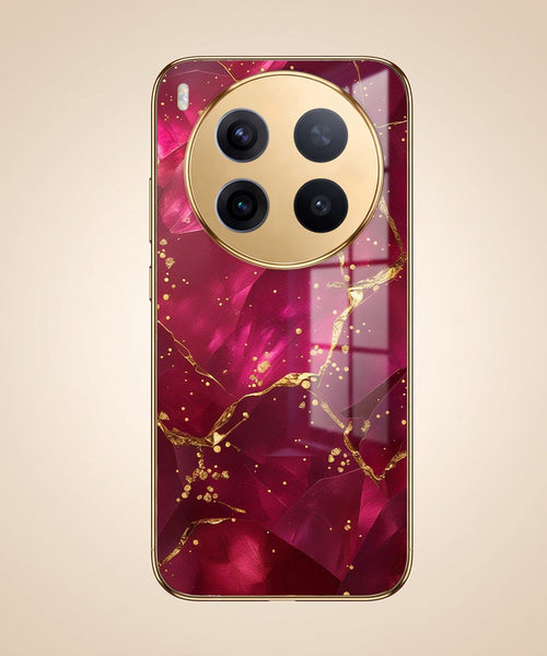 Vivo X300 Pro 5G Luxury Crimson Marble Gold Electroplated Glass Phone Back Case