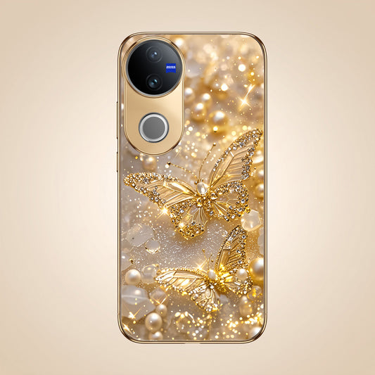 Vivo T4R 5G Golden Butterfly Gold Electroplated Glass Phone Back Case