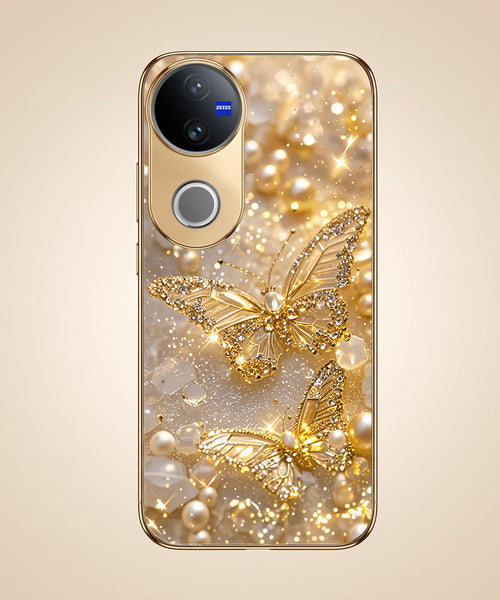 Vivo V50 5G Golden Butterfly Gold Electroplated Glass Phone Back Case