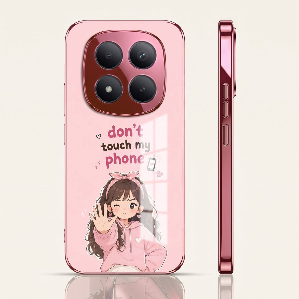 Redmi Note 15 Pro+ 5G Luxury Anime Girl Pink Electroplated Glass Phone Back Case
