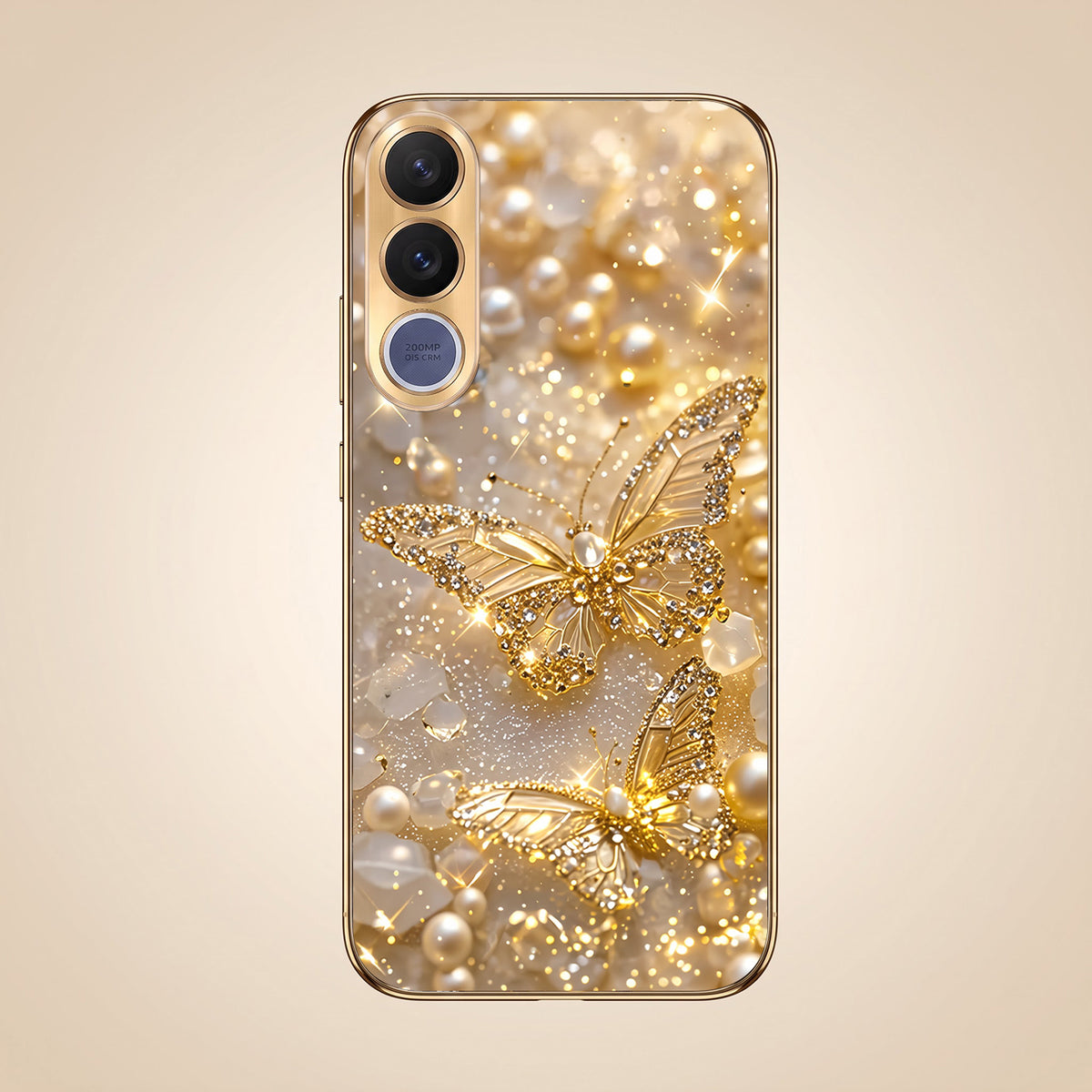 Vivo V70 FE 5G Golden Butterfly Gold Electroplated Glass Phone Back Case
