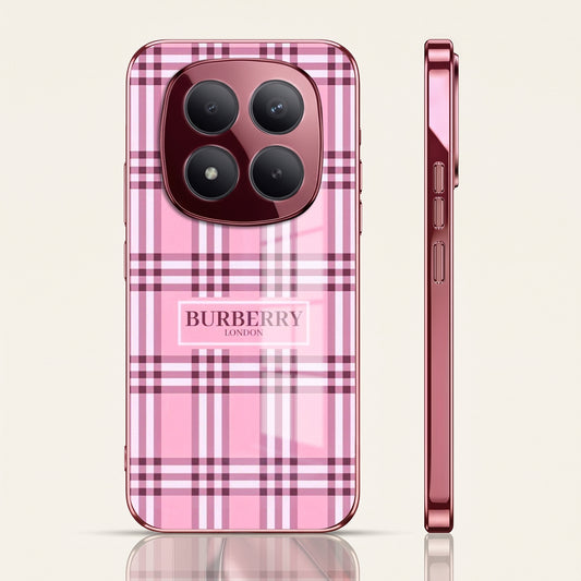 Redmi Note 15 Pro+ 5G Burberry Classic Pink Electroplated Glass Phone Back Case