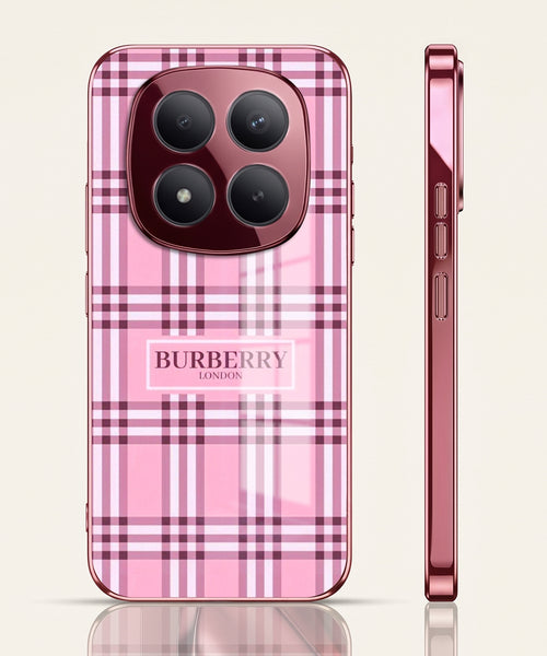 Redmi Note 15 Pro+ 5G Burberry Classic Pink Electroplated Glass Phone Back Case