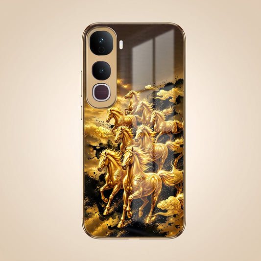 Vivo Y400 Pro 5G Horses Royal Glory Gold Electroplated Glass Phone Back Case