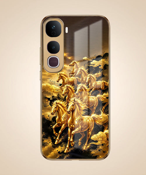Vivo Y400 Pro 5G Celestial Seven Horses Gold Electroplated Glass Phone Back Case