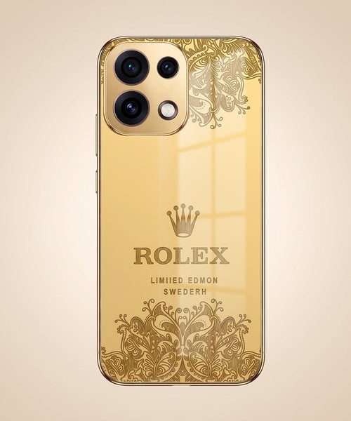 Oppo Reno 16C 5G Rolex Crown Gold Electroplated Glass Phone Back Case