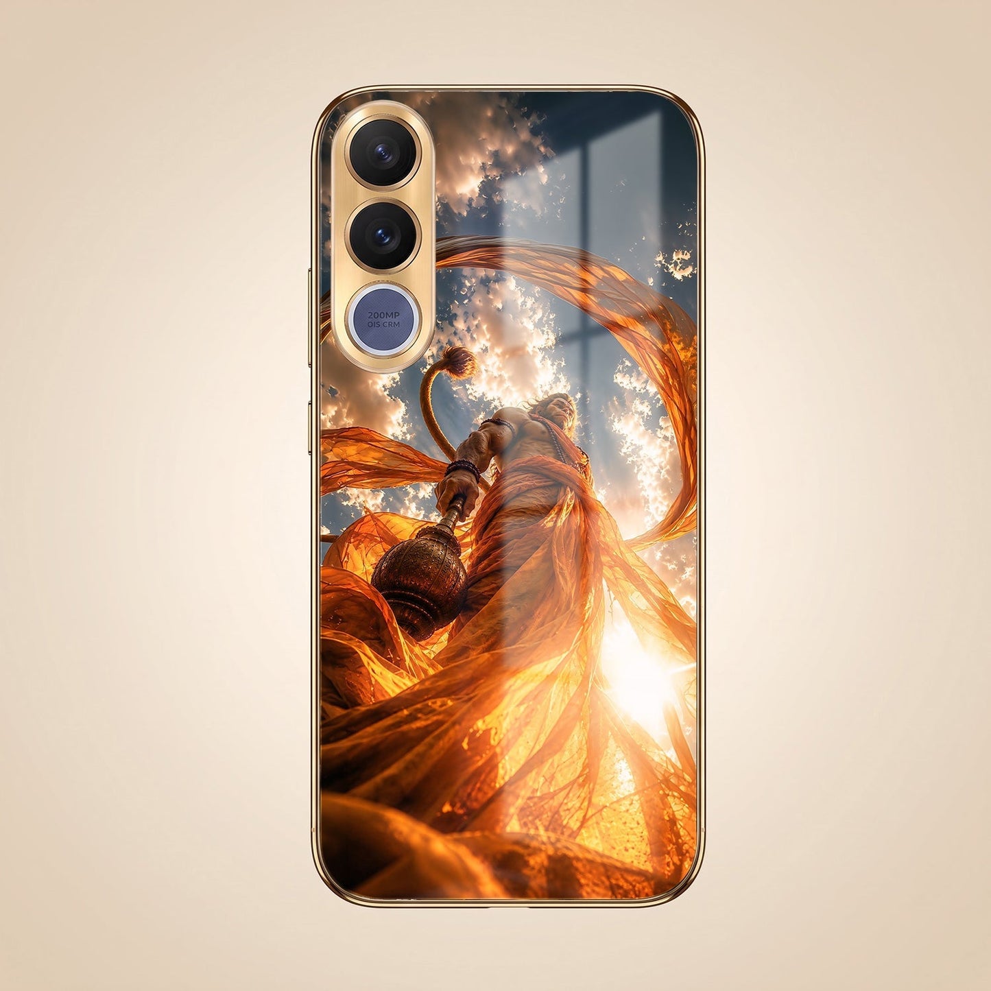 Vivo V70 FE 5G Divine Hanuman Gold Electroplated Glass Phone Back Case