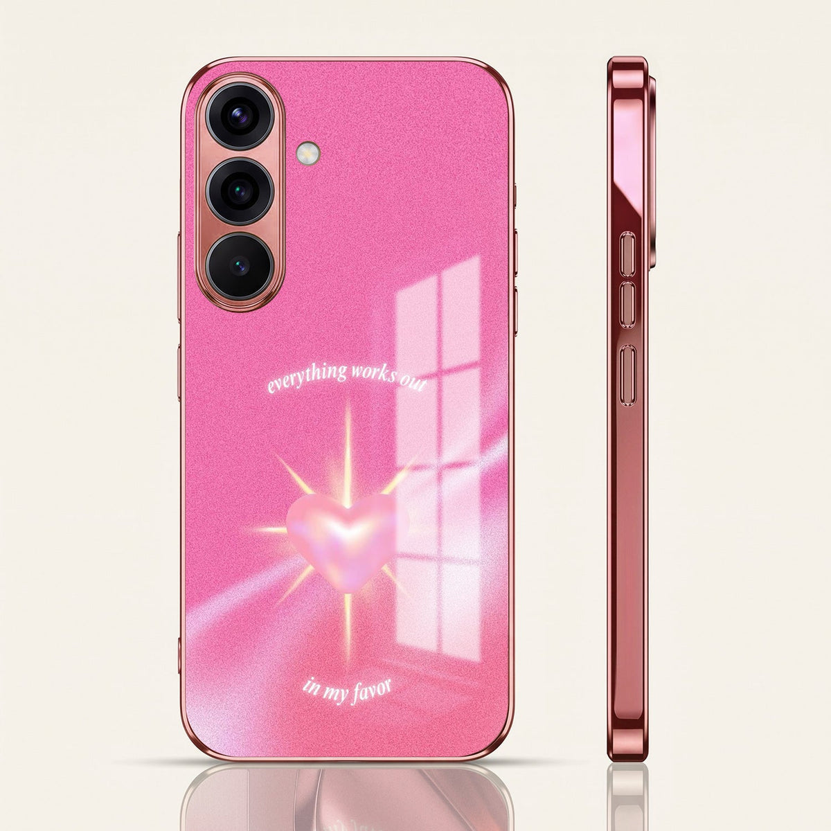 Samsung Galaxy A56 5G Luxury Glowing Heart Pink Electroplated Glass Phone Back Case