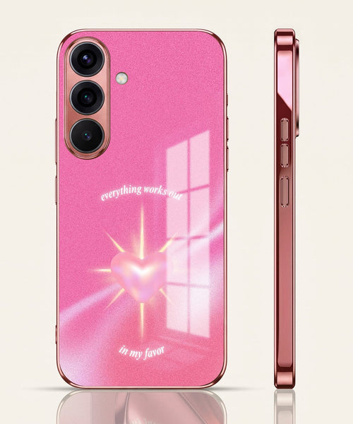 Samsung Galaxy A56 5G Luxury Glowing Heart Pink Electroplated Glass Phone Back Case