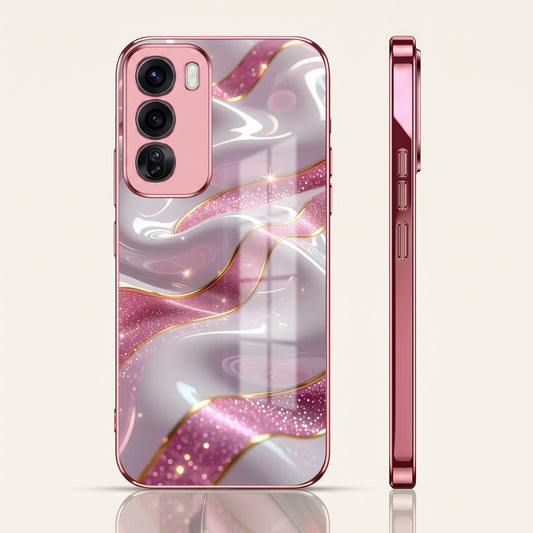 Oppo Reno 12 Pro 5G Pearl Marble Pink Electroplated Glass Phone Back Case