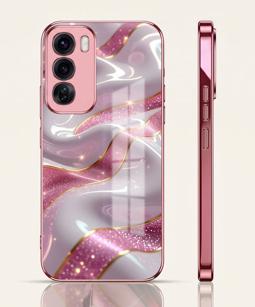 Oppo Reno 12 Pro 5G Pearl Marble Pink Electroplated Glass Phone Back Case