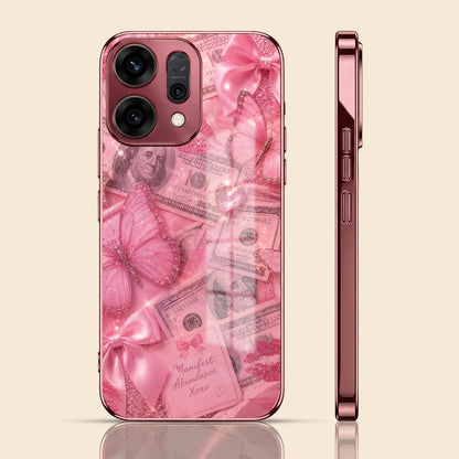 Oppo Reno 14 5G Luxury Dollar Butterfly Pink Electroplated Glass Phone Back Case