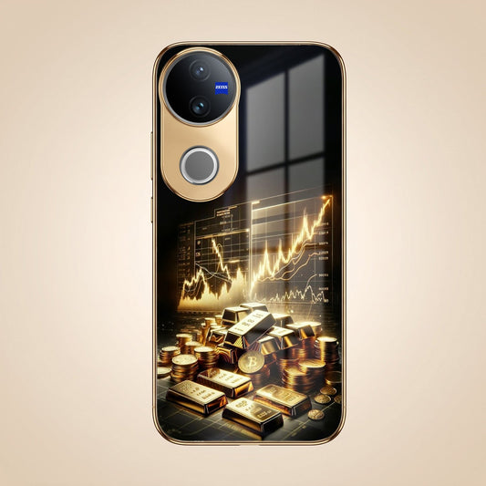 Vivo V40 Pro 5G Luxury Wealth Trader Gold Electroplated Glass Phone Back Case