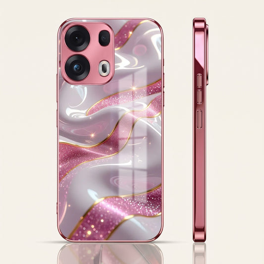 Oppo Reno 13 Pro 5G Pearl Marble Pink Electroplated Glass Phone Back Case