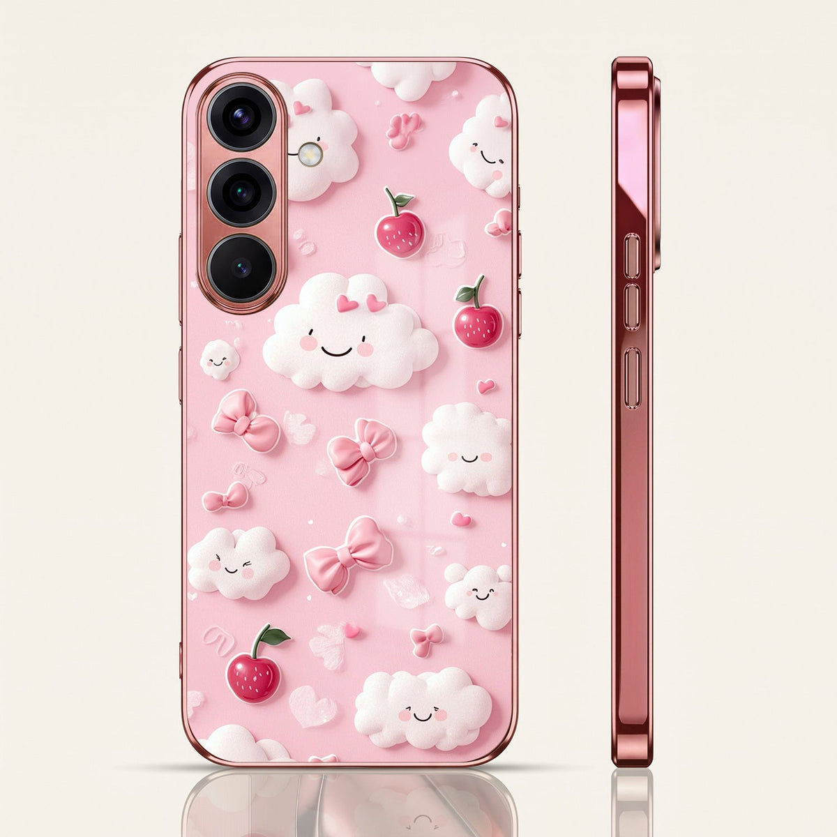 Samsung Galaxy A36 5G Luxury 3D Clouds Pink Electroplated Glass Phone Back Case