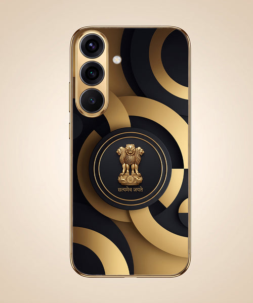 Samsung Galaxy A36 5G Royal Emblem Gold Electroplated Glass Phone Back Case
