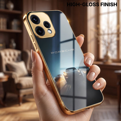 Oppo Reno 15 5G Porsche Luxury Gold Electroplated Glass Phone Back Case