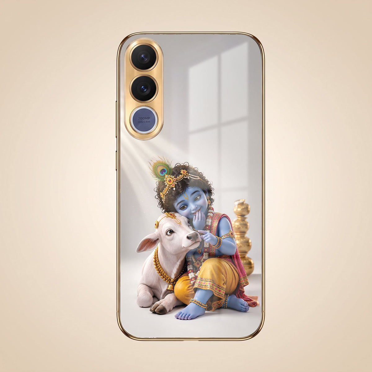 Vivo V70 FE 5G Bal Krishna Blessings Gold Electroplated Glass Phone Back Case