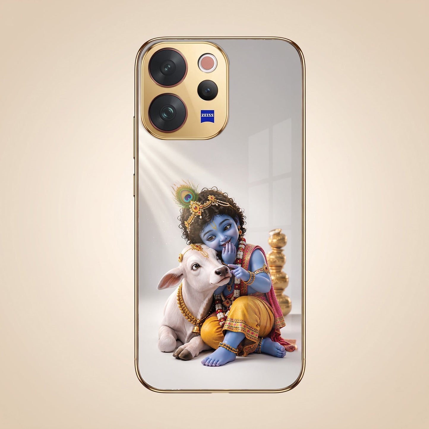 Vivo V70 5G Bal Krishna Blessings Gold Electroplated Glass Phone Back Case